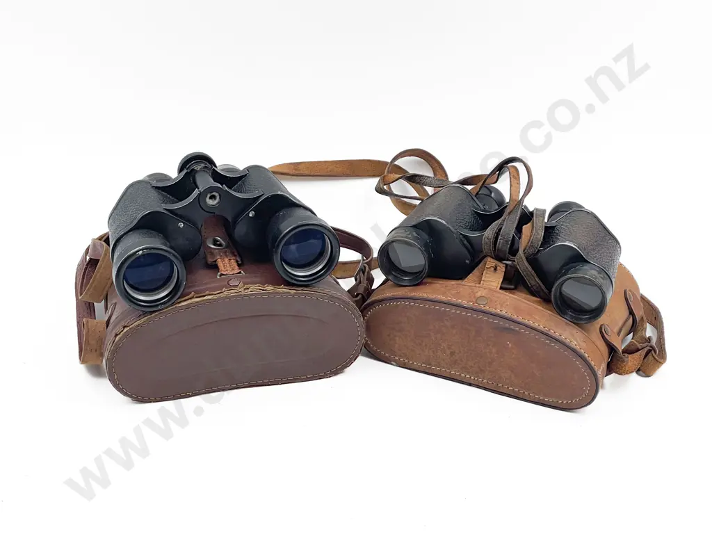 Two Pair Vintage Binoculars in Leather Cases Image 1++
