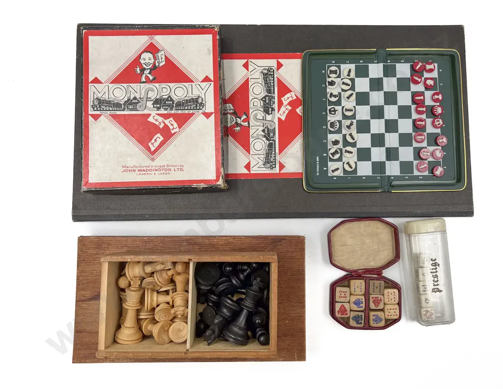 Vintage Monopoly Set Chess Set & Dice Image 1++