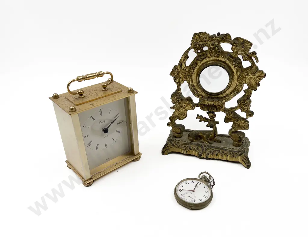 Modern Quartz Carriage Clock & Gilt Metal Pocket Watch Night Stand & Watch Image 1++