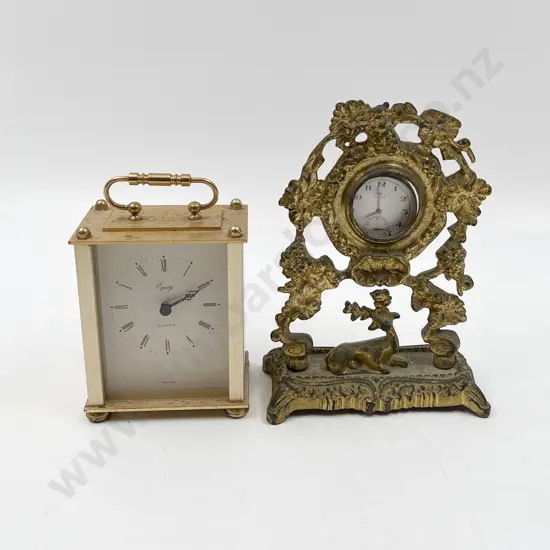 Modern Quartz Carriage Clock & Gilt Metal Pocket Watch Night Stand & Watch
