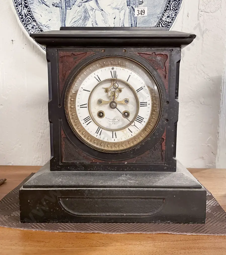 Victorian Slate Mantle Clock for G Coates & Co Christchurch NZ Image 1++