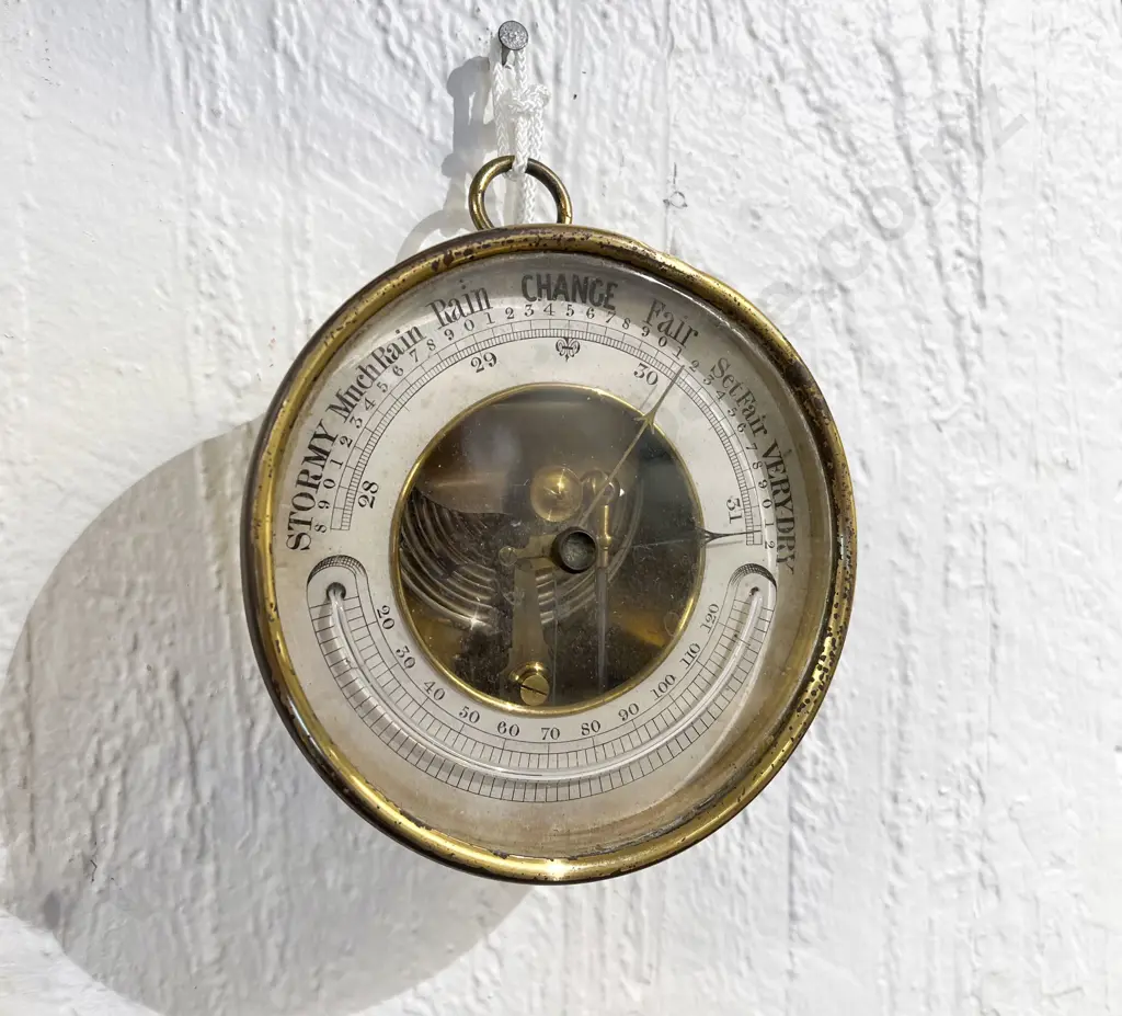 Small Victorian Brass Cased Wall Barometer Image 1++