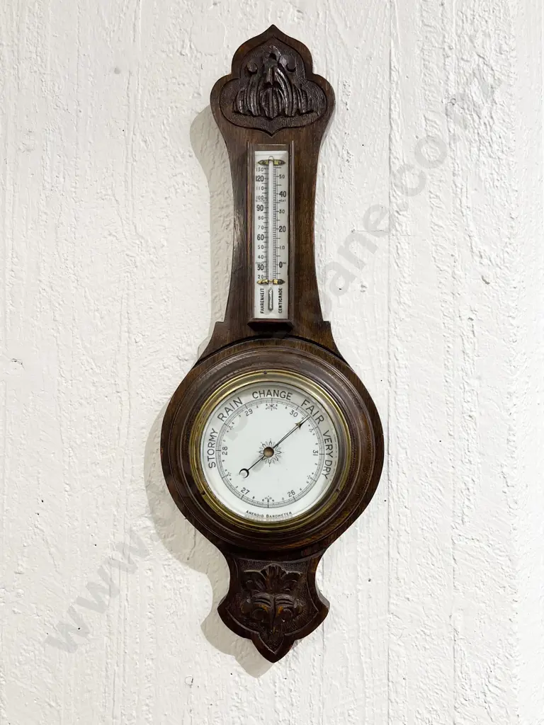Edwardian Walnut Cased Aneroid Barometer Image 1++