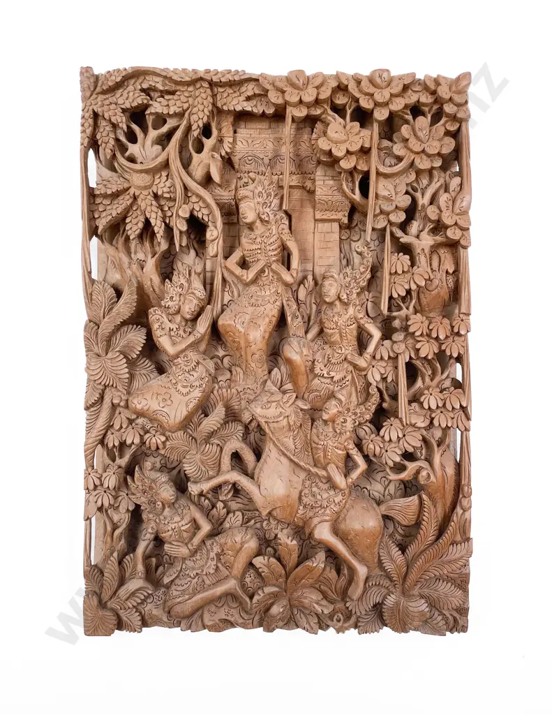 Thai Teak Ornately Carved Panel Image 1++