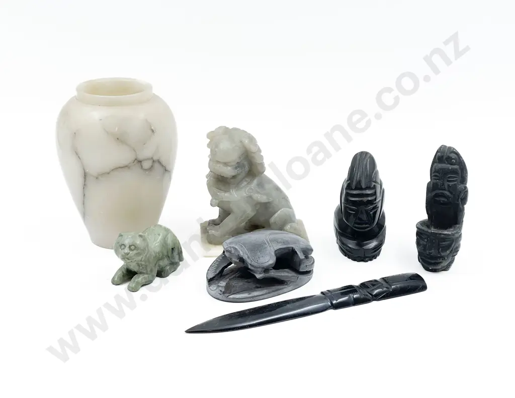 Alabaster Vase Soapstone & Other Carved Figures Image 1++
