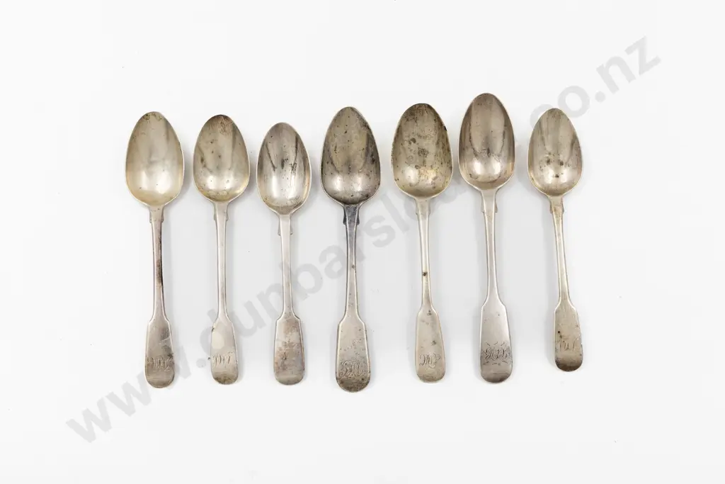 7 Various S/S Fiddle Pattern Teaspoons Image 1++
