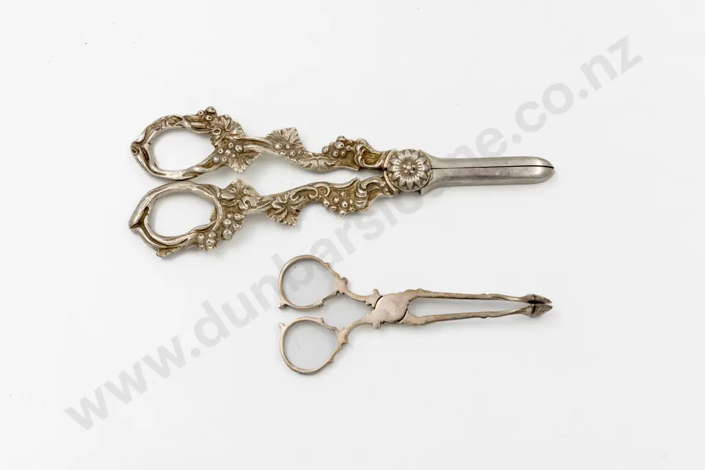 QEII Pair S/S Sugar Nips and S/Plate Grape Scissors Image 1++