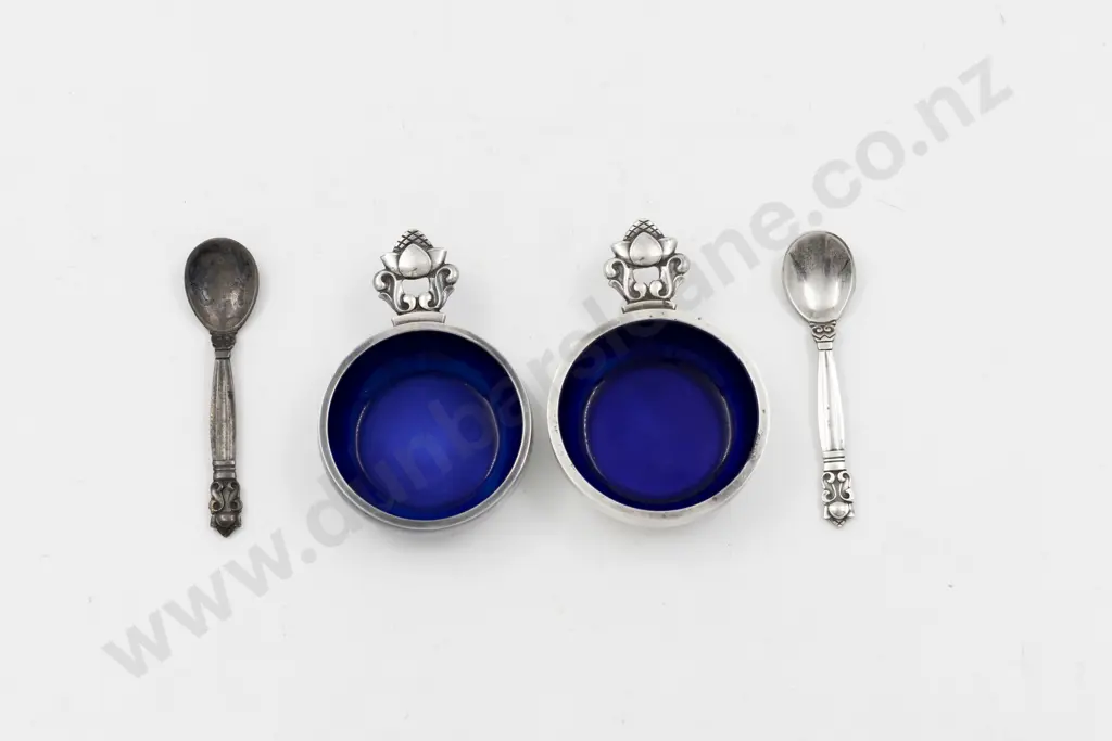 Pair George Jensen S/S Salts & Spoons Image 1++
