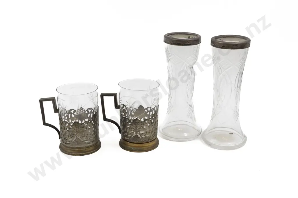Pair S/S Rimmed Cut Glass Specimen Vases Image 1++