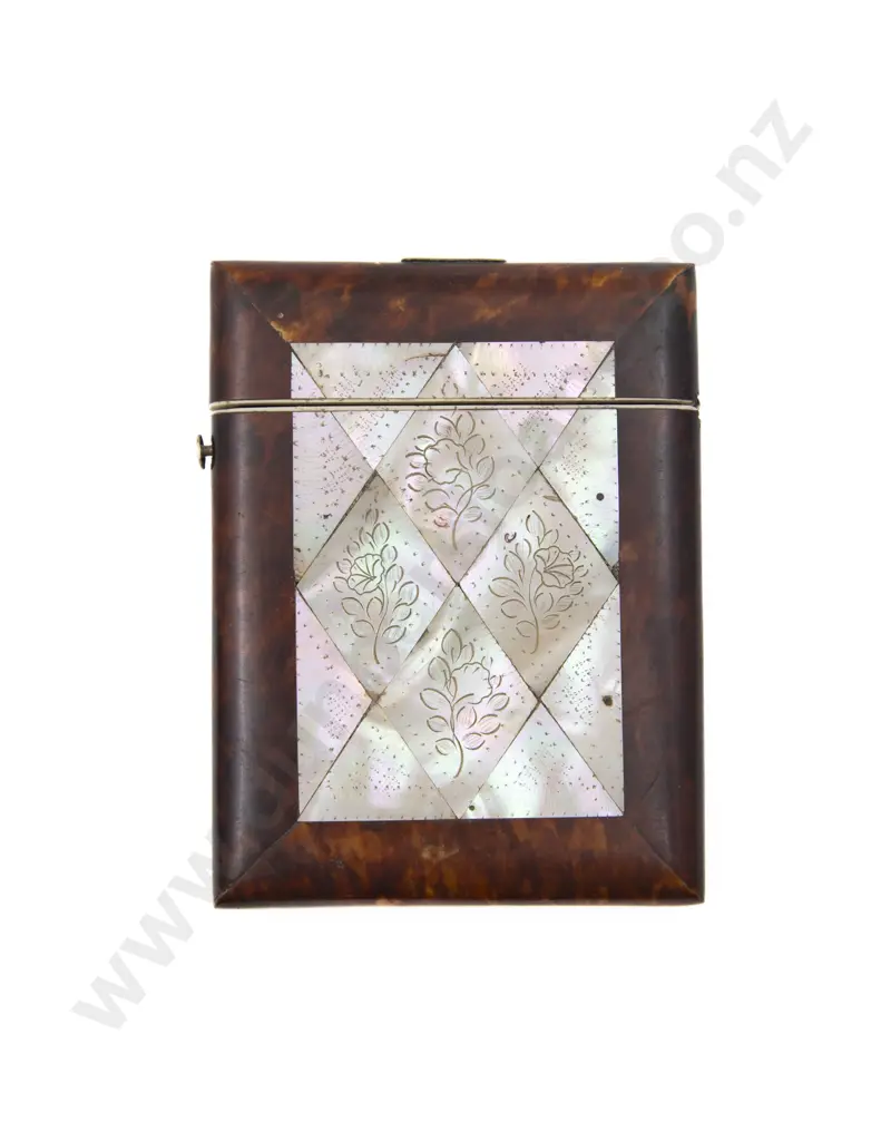 Victorian Tortoise Shell and Engraved MOP Calling Card Case Image 1++