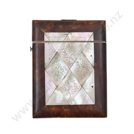 Victorian Tortoise Shell and Engraved MOP Calling Card Case