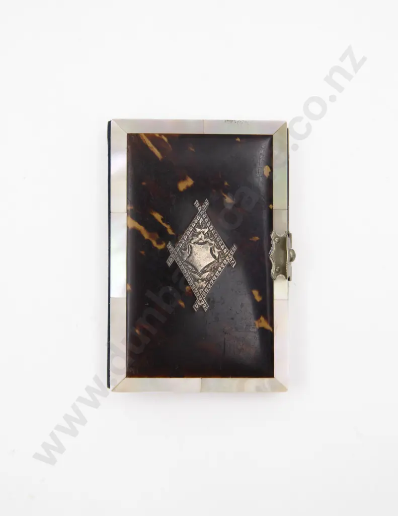 Victorian Tortoise Shell MOP and S/S Inlay Calling Card Case Image 1++