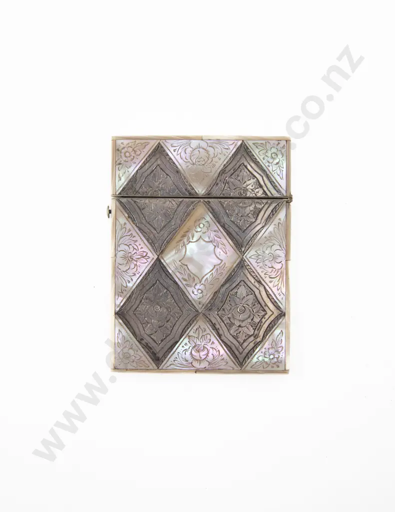 Victorian MOP and Bright Cut Engraved S/S Calling Card Case Image 1++