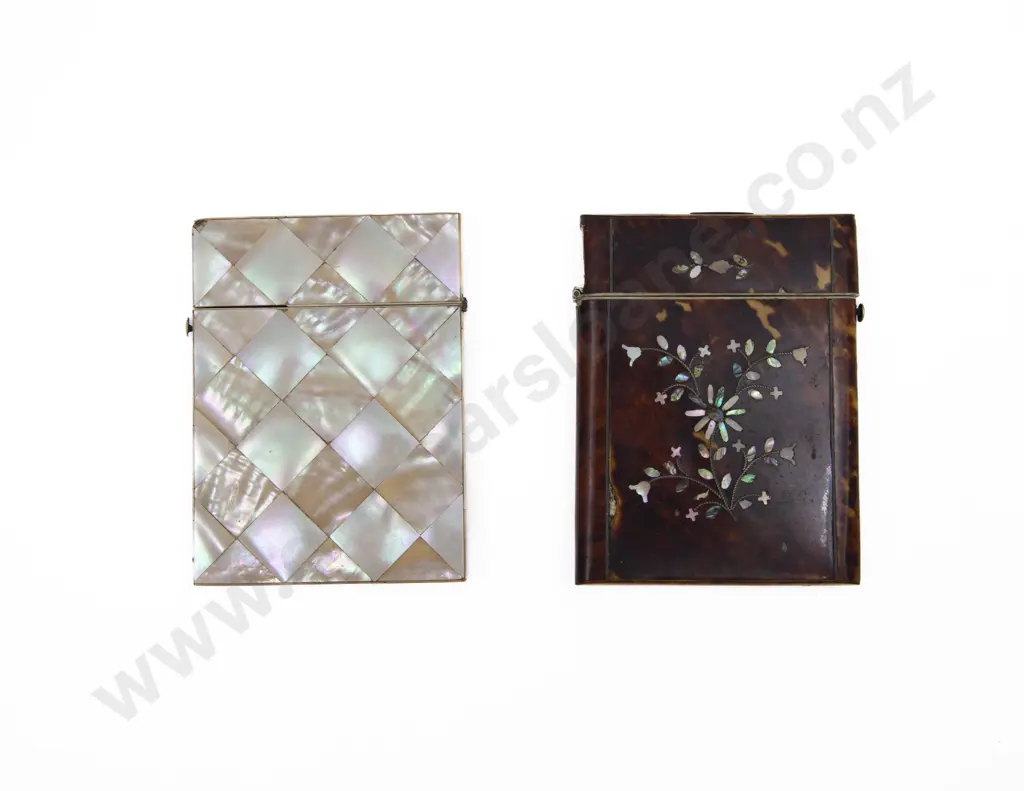 Victorian Inlaid Tortoise Shell Calling Card Case and MOP Case Image 1++