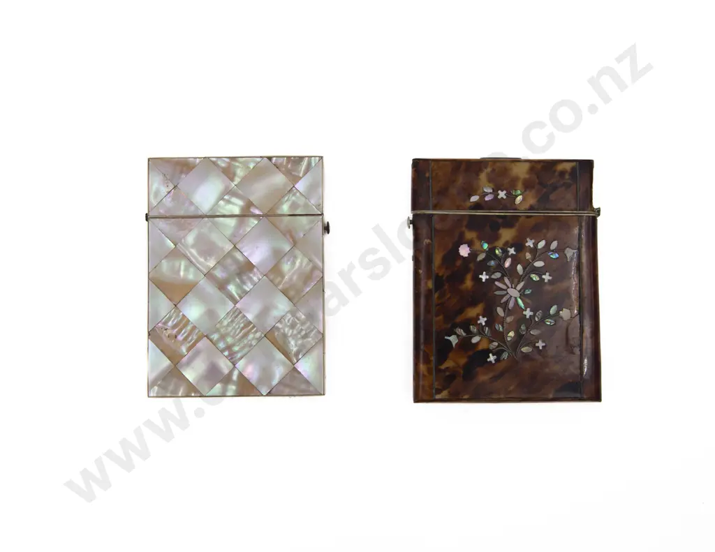 Victorian Inlaid Tortoise Shell Calling Card Case and MOP Case Image 1++