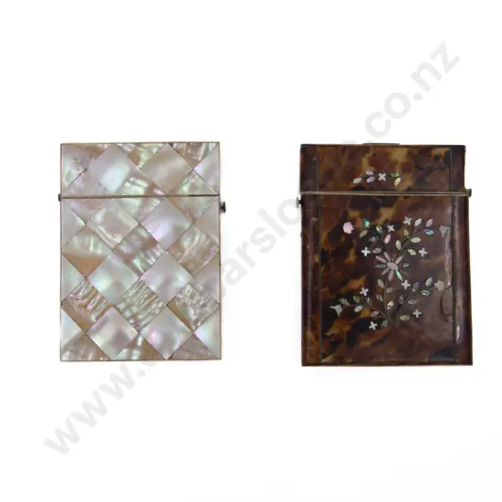 Victorian Inlaid Tortoise Shell Calling Card Case and MOP Case