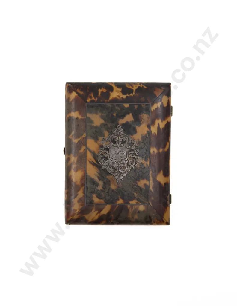 Victorian S/S Inlaid Tortoise Shell Calling Card Case Image 1++