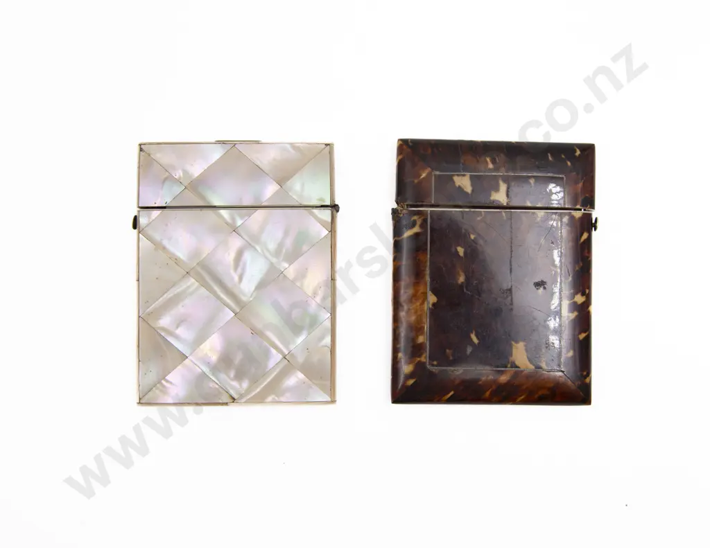 Victorian S/S Inlaid Tortoise Shell Calling Card Case and MOP Case Image 1++
