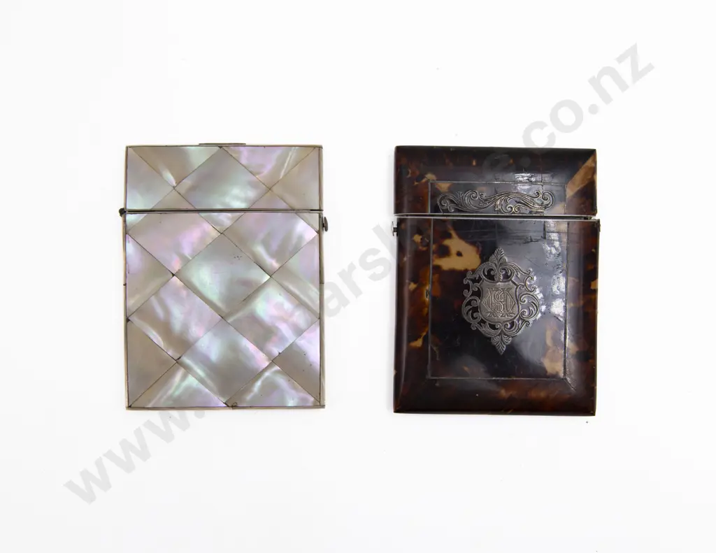 Victorian S/S Inlaid Tortoise Shell Calling Card Case and MOP Case Image 1++