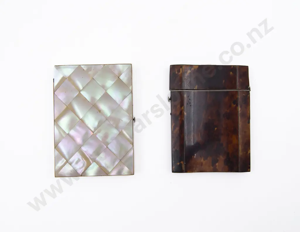 Victorian S/S Inlaid Tortoise Shell Calling Card Case and MOP Case Image 1++