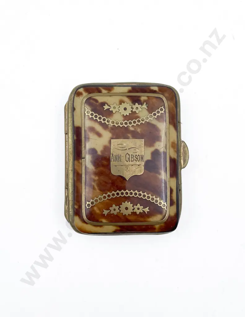 Victorian Small Tortoise Shell Brass Inlaid Purse Image 1++