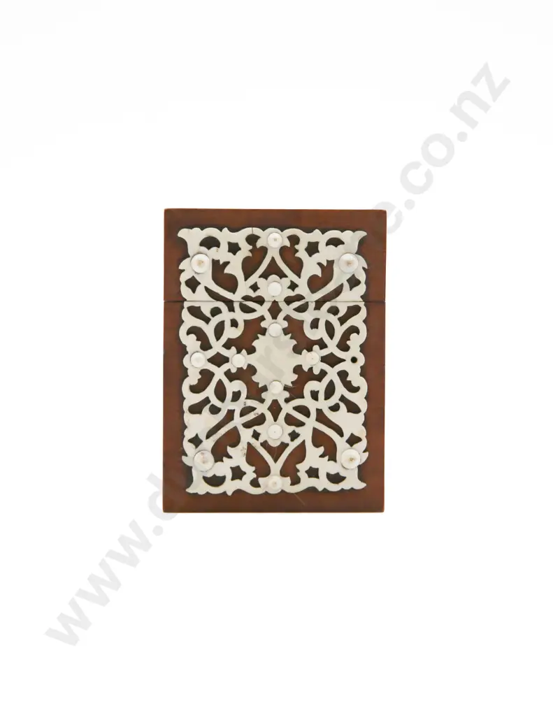 C19th Anglo Indian Sandalwood and Ivory Overlay Calling Card Case Image 1++