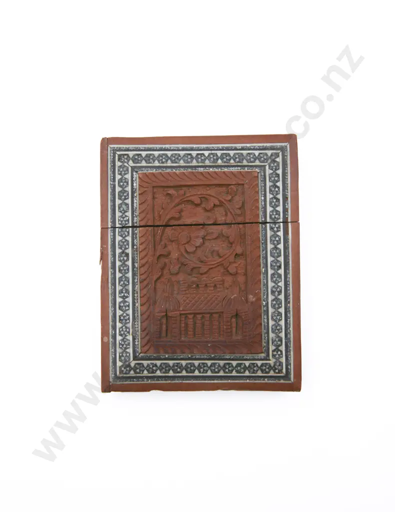 C19th Anglo Indian Carved Sandalwood Micro-Mosaic Calling Card Case Image 1++