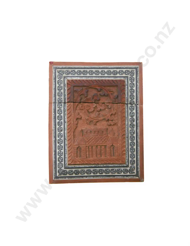 C19th Anglo Indian Carved Sandalwood Micro-Mosaic Calling Card Case Image 1++