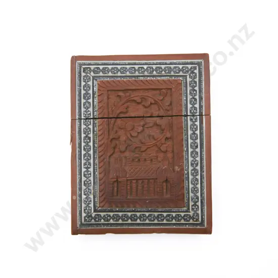 C19th Anglo Indian Carved Sandalwood Micro-Mosaic Calling Card Case