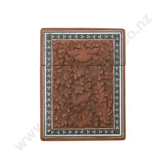 C19th Anglo Indian Carved Sandalwood Micro-Mosaic Calling Card Case