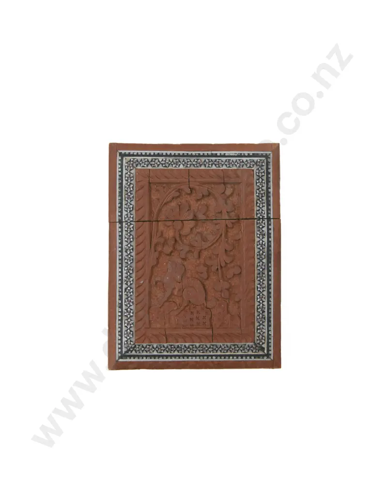C19th Anglo Indian Carved Sandalwood Micro-Mosaic Calling Card Case Image 1++