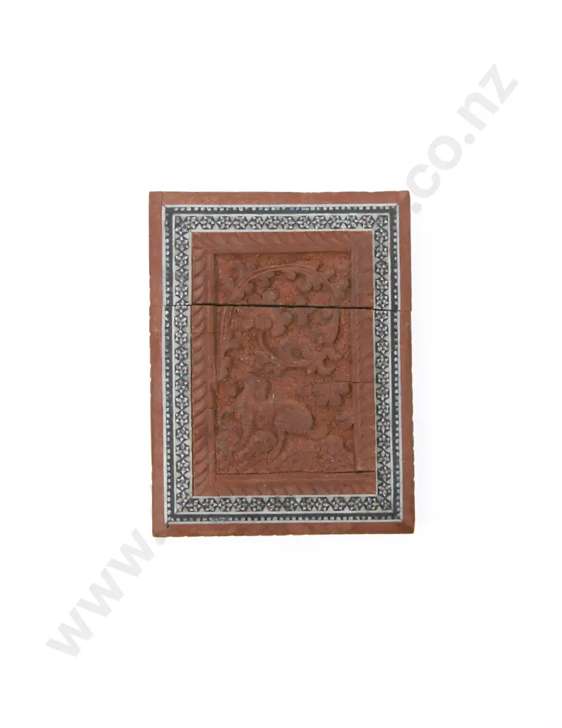 C19th Anglo Indian Carved Sandalwood Micro-Mosaic Calling Card Case Image 1++