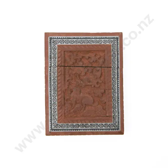 C19th Anglo Indian Carved Sandalwood Micro-Mosaic Calling Card Case