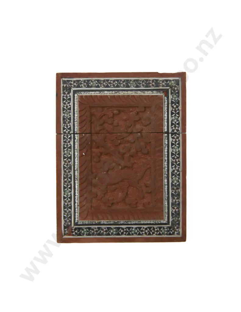 C19th Anglo Indian Carved Sandalwood Micro-Mosaic Calling Card Case Image 1++