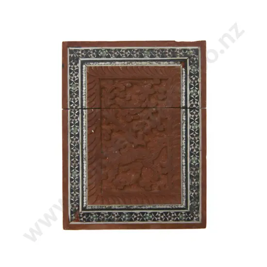 C19th Anglo Indian Carved Sandalwood Micro-Mosaic Calling Card Case