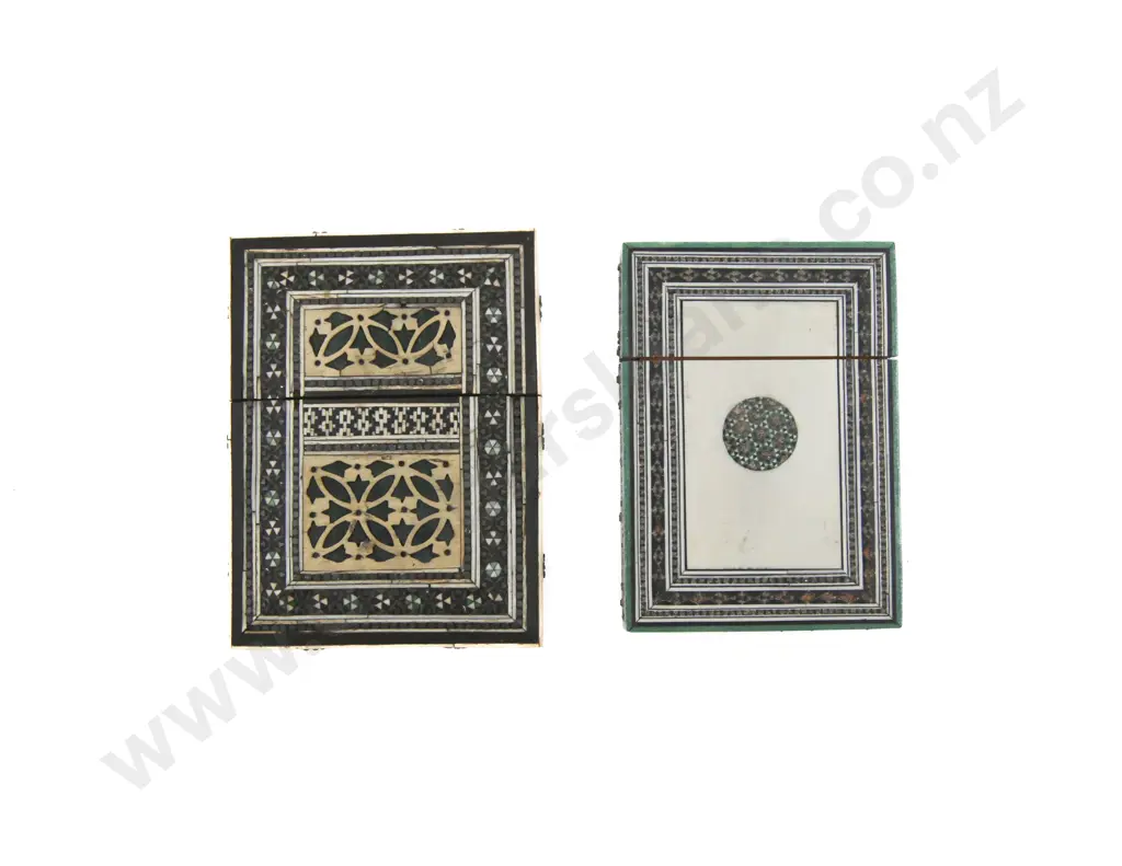 Two C19th Anglo Indian Vizagapatam Ivory and Sandalwood Micro-Mosaic Calling Card Cases Image 1++