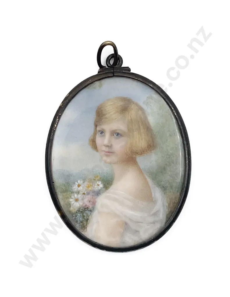 Early C20th Small Portrait Miniature of a Young Girl Image 1++