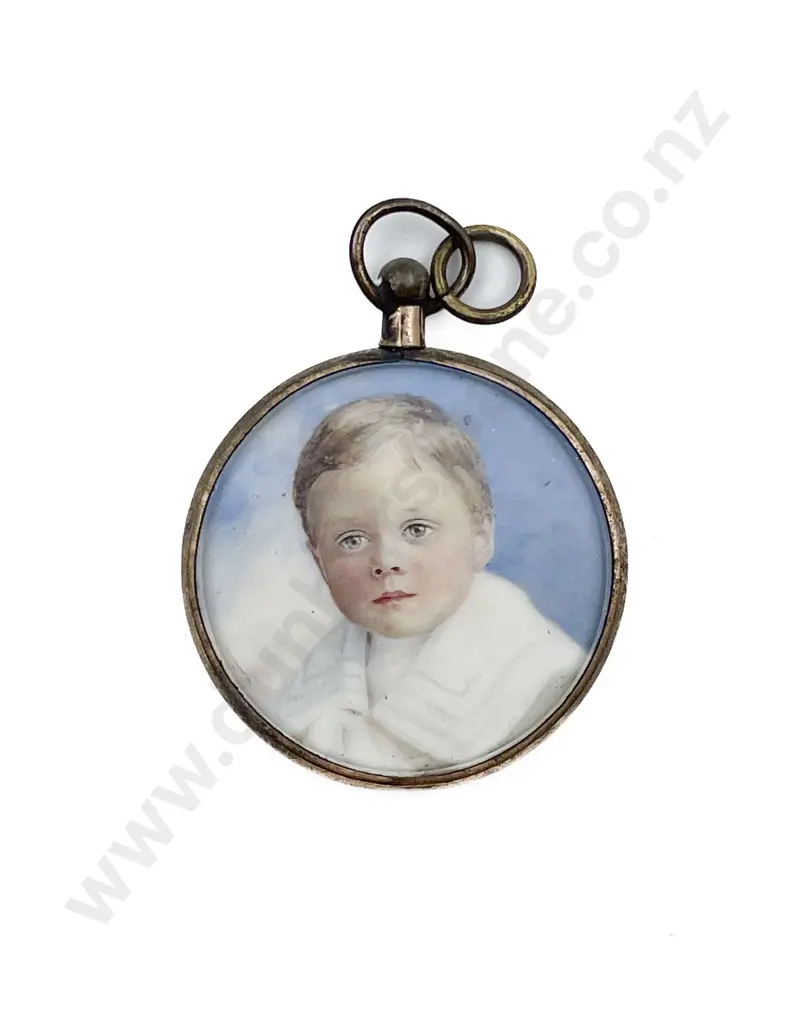 Early C20th Small Portrait Miniature of a Young Boy Image 1++