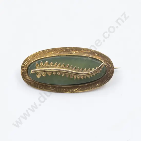 NZ Colonial 9ct Greenstone Lozenge Panel Brooch