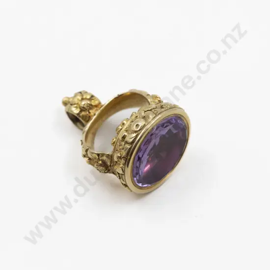 Victorian 15ct Ornate Floral Chased Amethyst Seal Fob