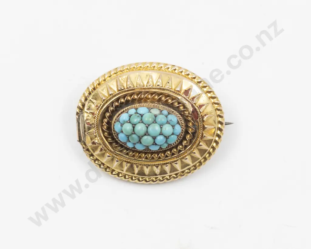 Victorian 15ct Turquoise Oval Target Brooch Image 1++