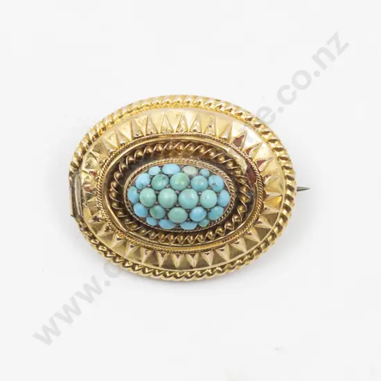 Victorian 15ct Turquoise Oval Target Brooch