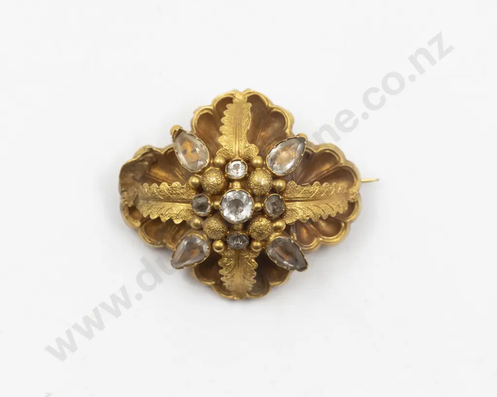 Victorian 9ct Gold Gilt Rock Crystal Brooch Image 1++