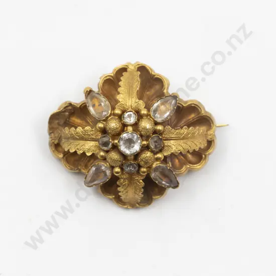 Victorian 9ct Gold Gilt Rock Crystal Brooch