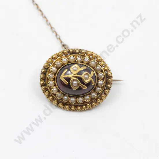 Victorian 9ct Seed Pearl and Garnet Brooch