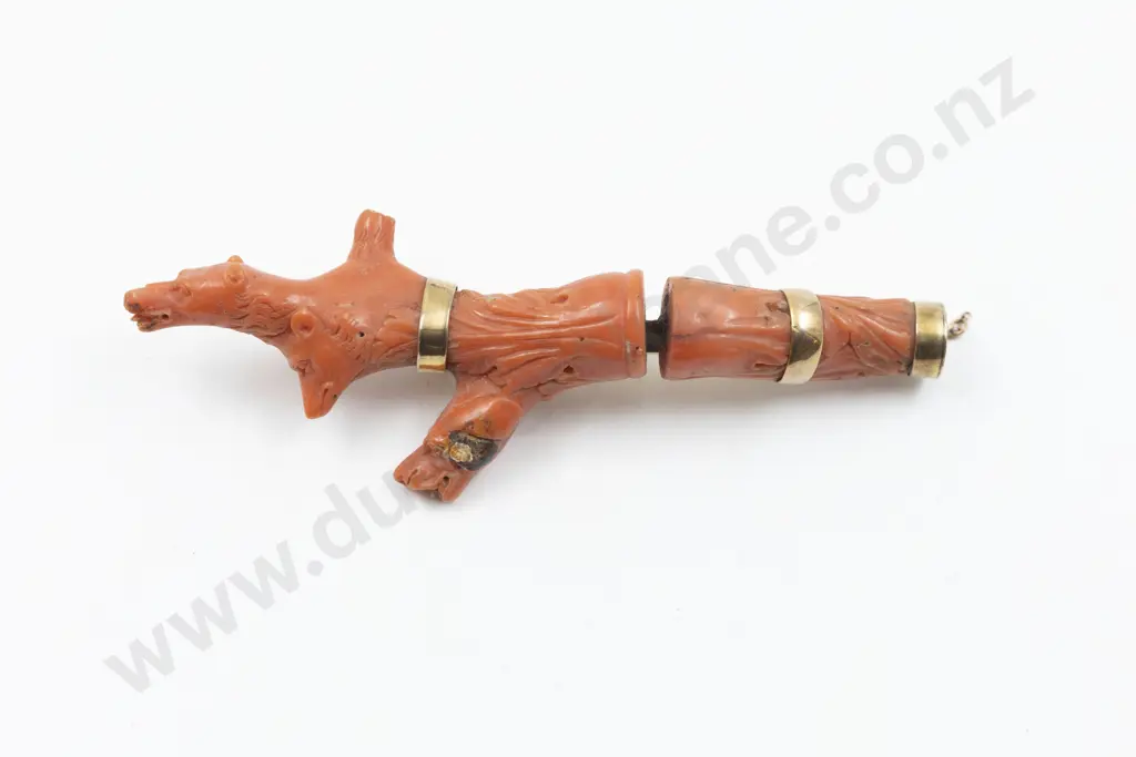 Victorian Gold Plate Mounted Two Section Red Coral Branch Brooch Image 1++