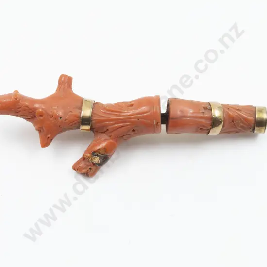 Victorian Gold Plate Mounted Two Section Red Coral Branch Brooch