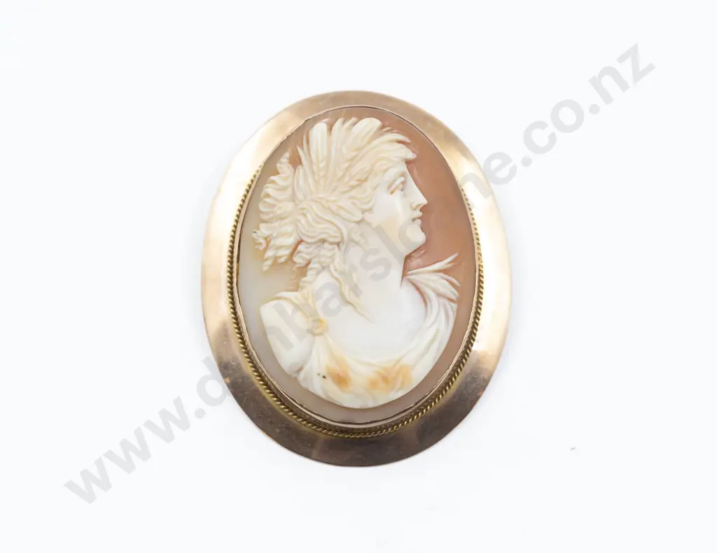 9ct Framed Classical Portrait Cameo Brooch Image 1++