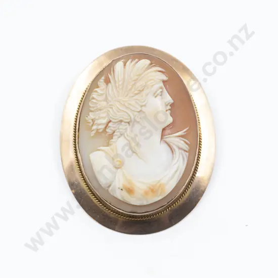 9ct Framed Classical Portrait Cameo Brooch