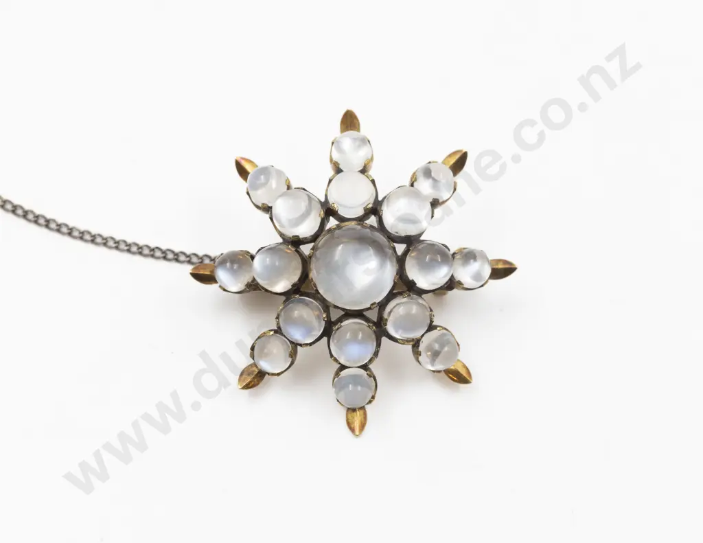 Edwardian Silver Gilt Moonstone Star Burst Brooch Image 1++